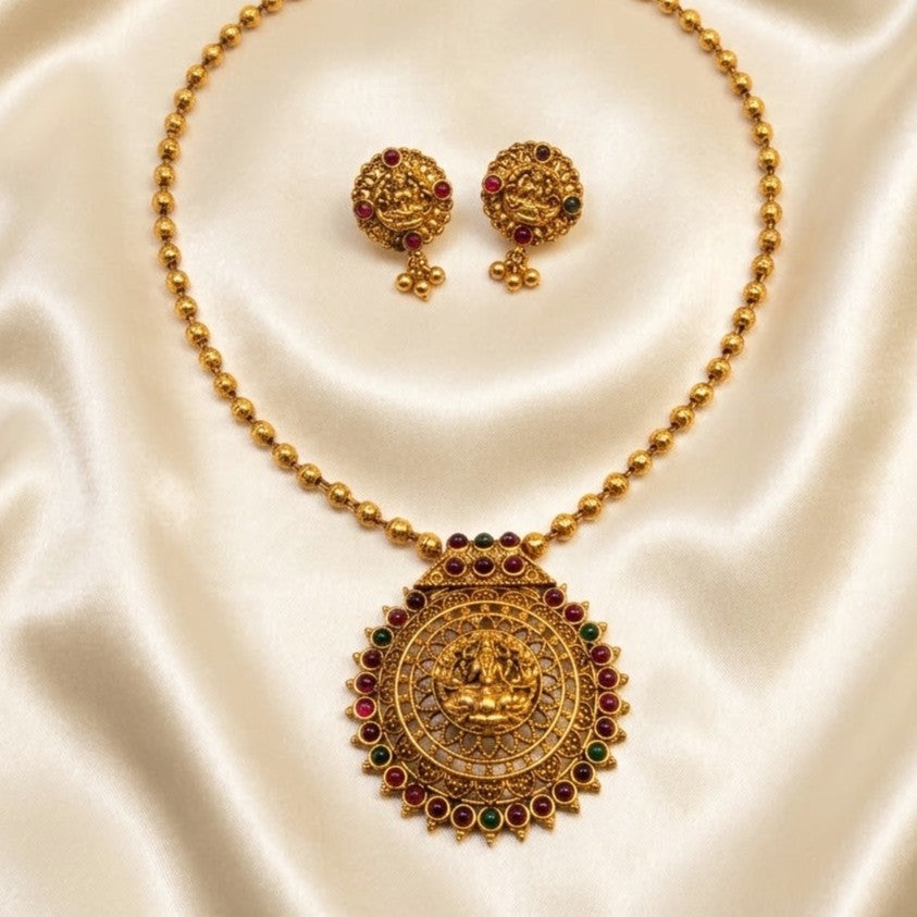 Lakshmi Pendant Ball Chain Necklace Set