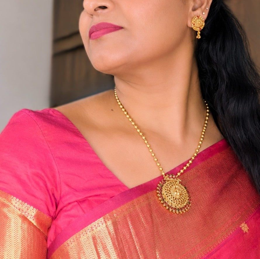 Lakshmi Pendant Ball Chain Necklace Set