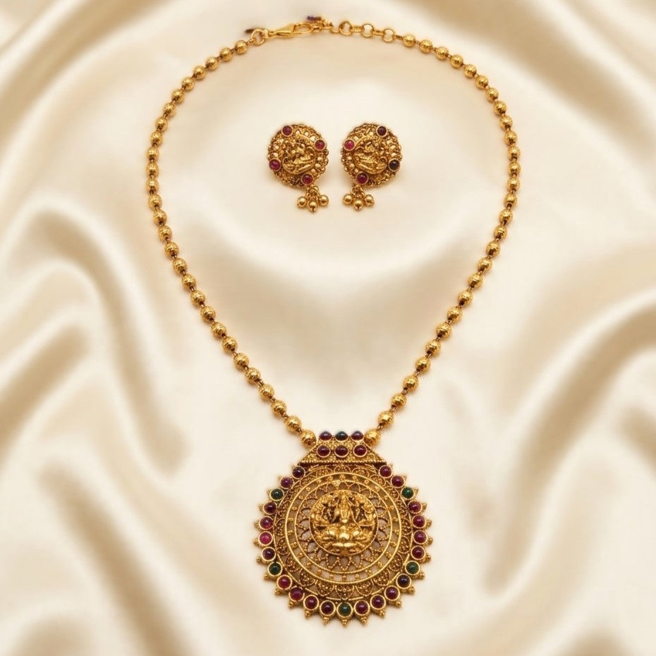 Lakshmi Pendant Ball Chain Necklace Set