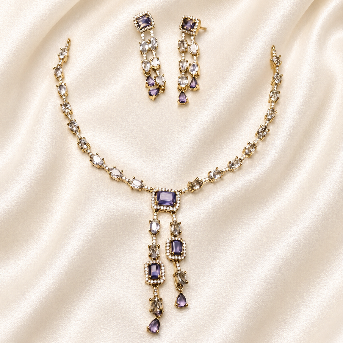 Amethyst Double Tear Drop Necklace Set