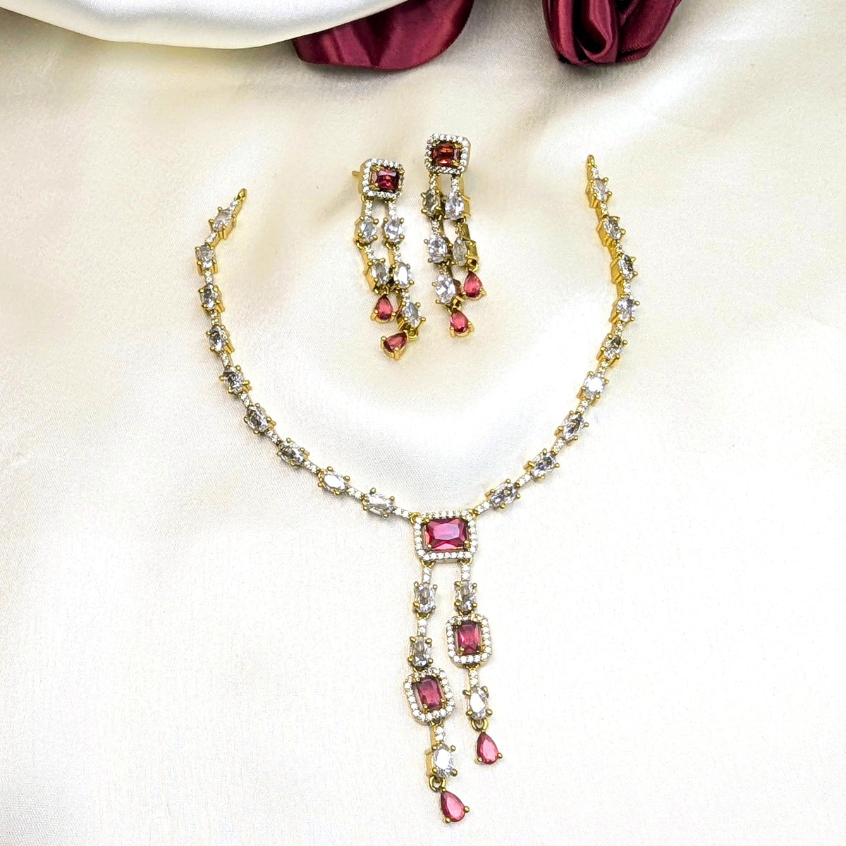 Amethyst Double Tear Drop Necklace Set