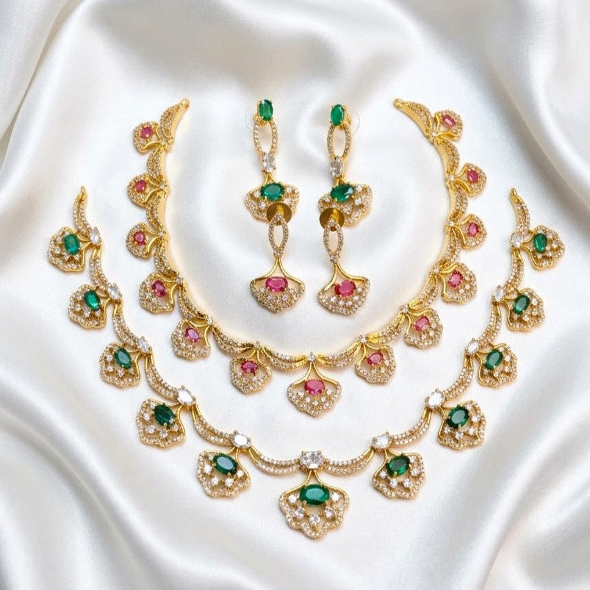 Diamond Gemstone Replica Partywear Necklace Set