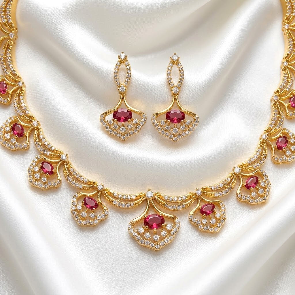 Diamond Gemstone Replica Partywear Necklace Set