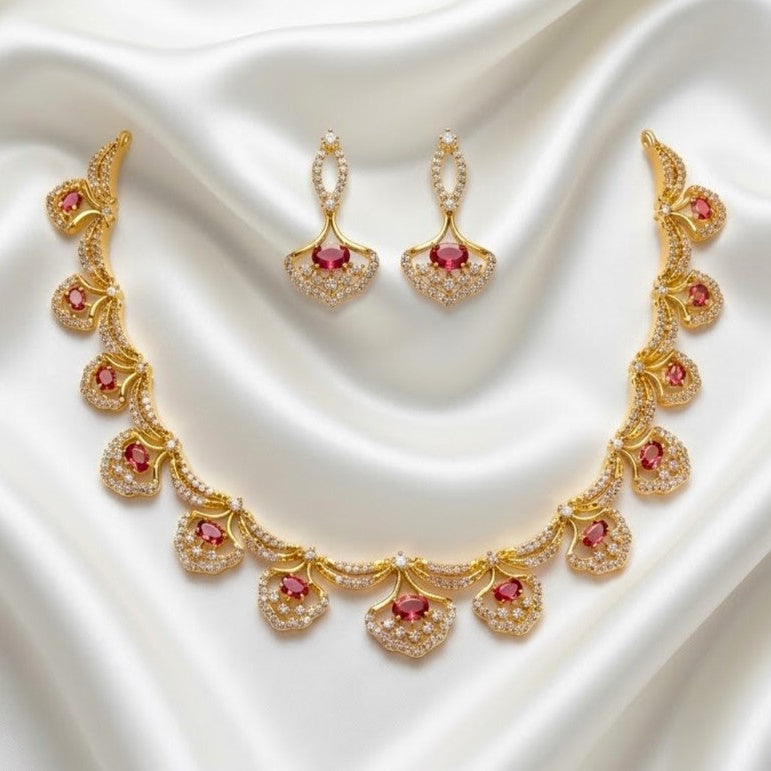 Diamond Gemstone Replica Partywear Necklace Set