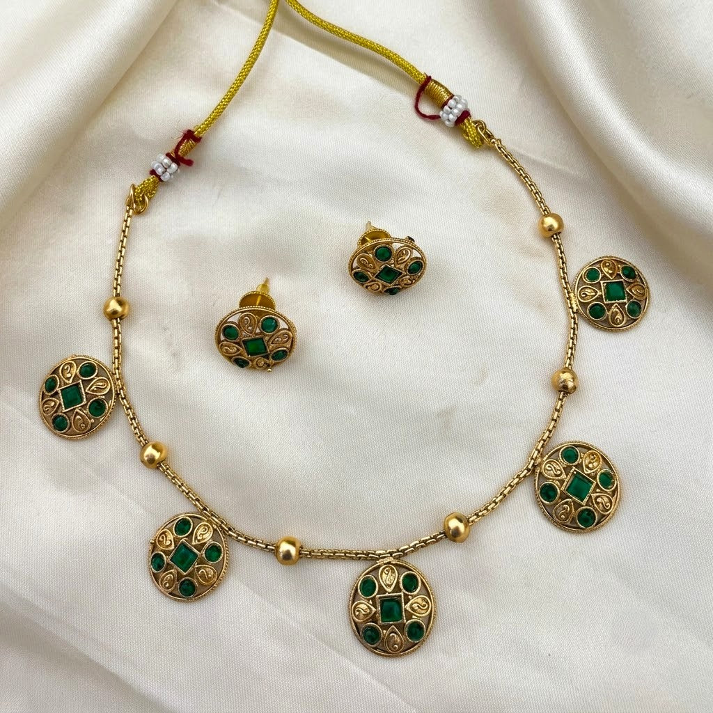 Coin Drop Chain with Ball Detailed Necklace Set