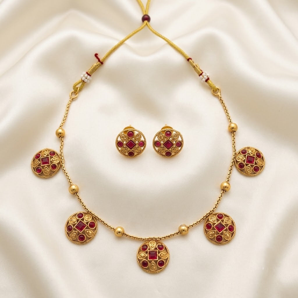 Coin Drop Chain with Ball Detailed Necklace Set