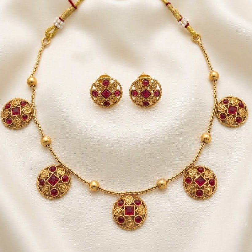 Coin Drop Chain with Ball Detailed Necklace Set