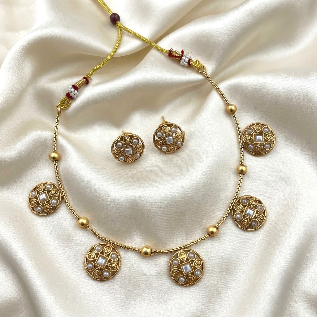 Coin Drop Chain with Ball Detailed Necklace Set