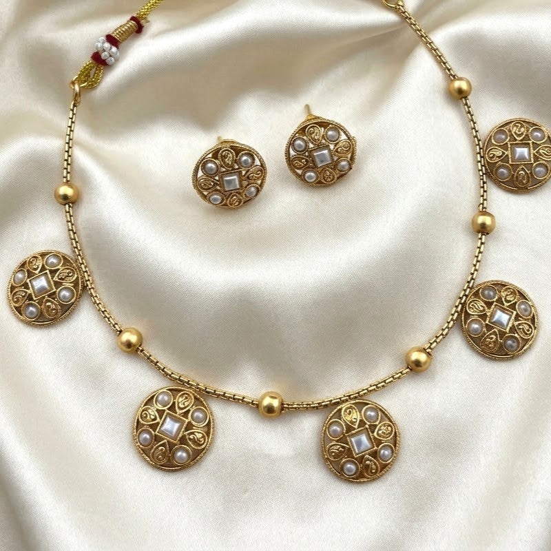 Coin Drop Chain with Ball Detailed Necklace Set