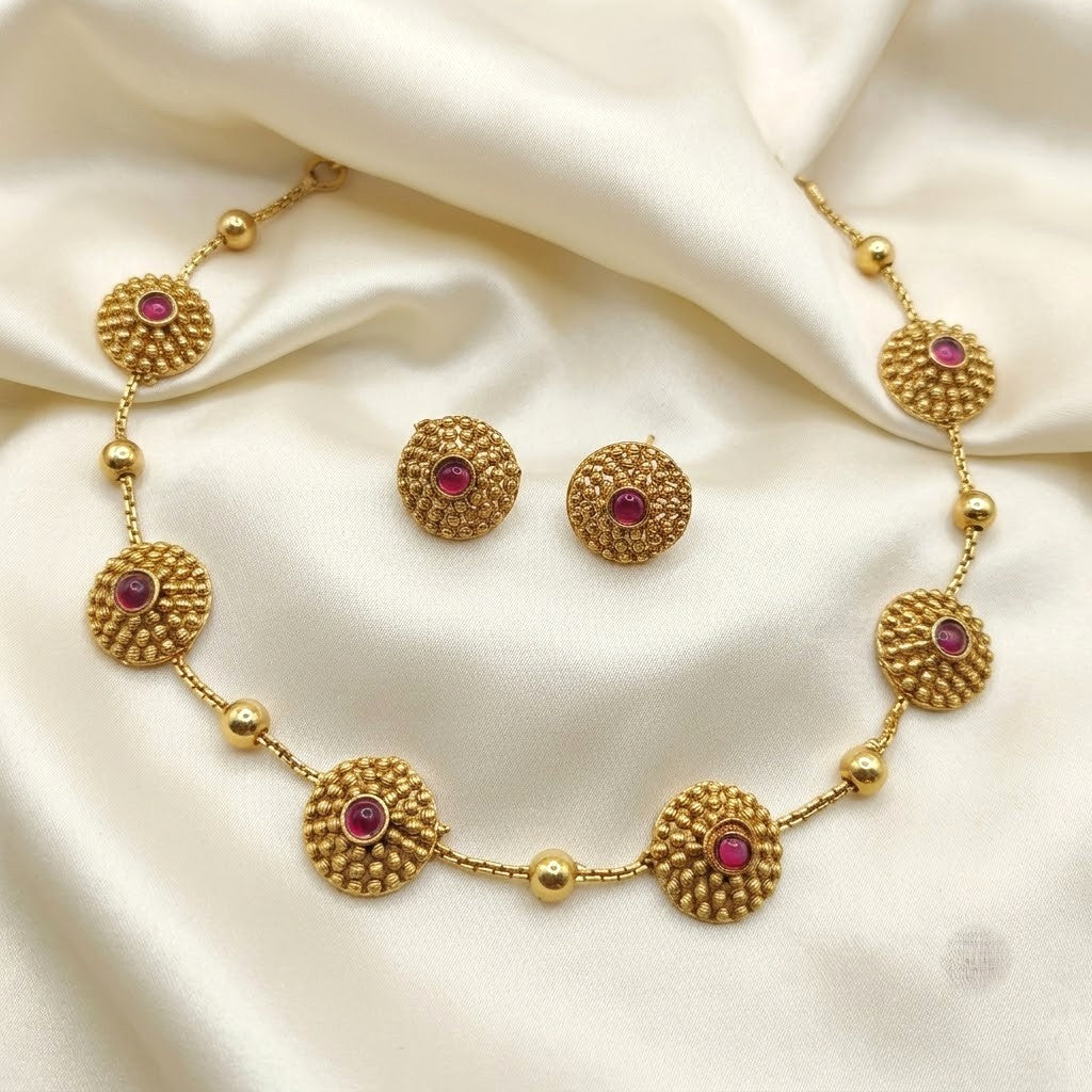 Matte Gold Kemp Ball Chain  Necklace Set