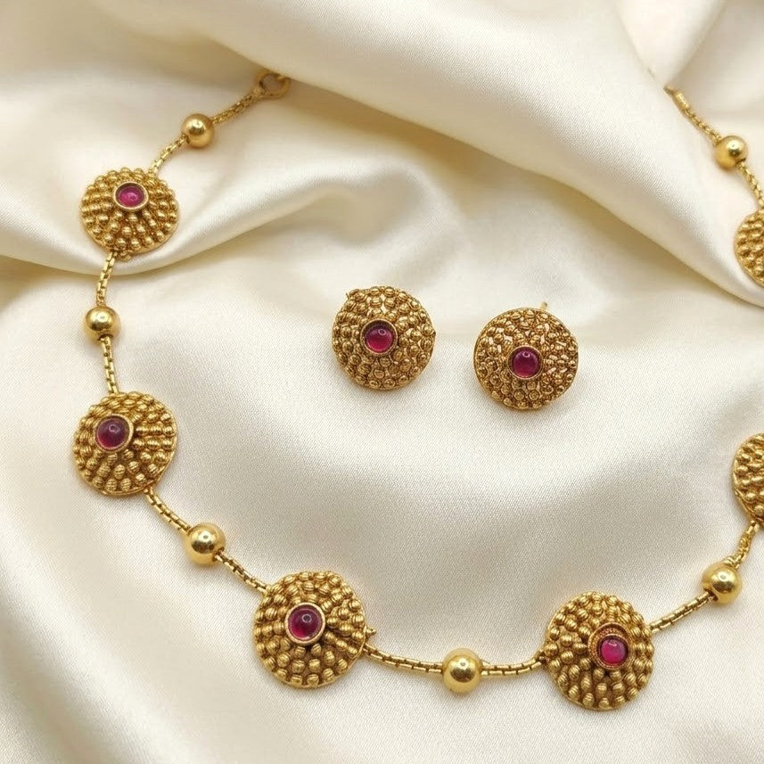 Matte Gold Kemp Ball Chain  Necklace Set