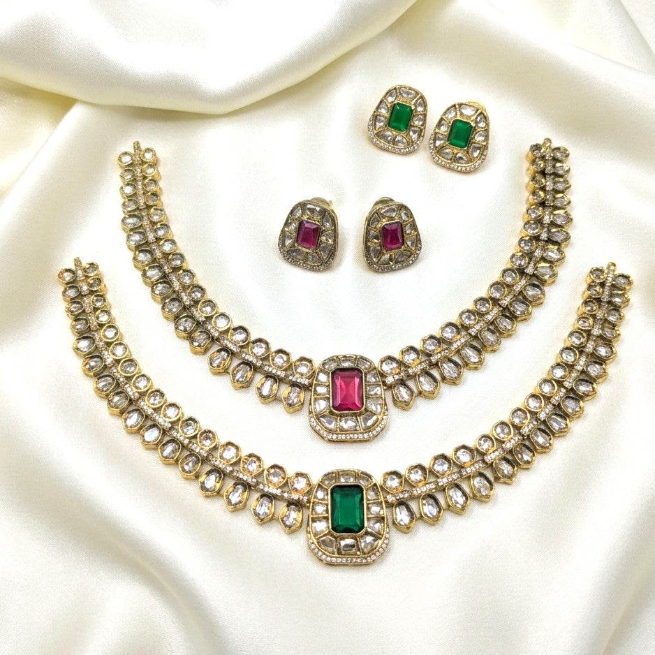 Kundan Polki Moissanite Victorian Necklace Set
