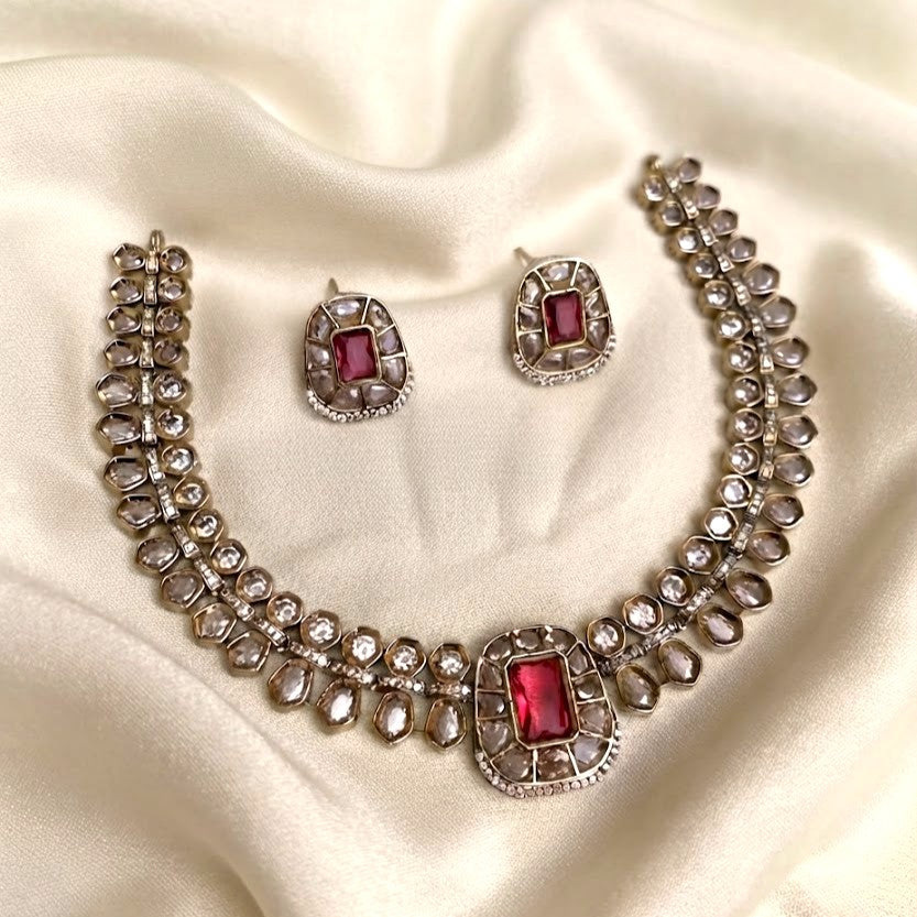 Kundan Polki Moissanite Victorian Necklace Set