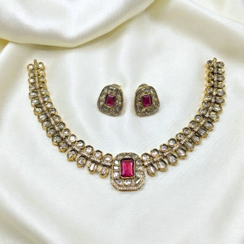 Kundan Polki Moissanite Victorian Necklace Set