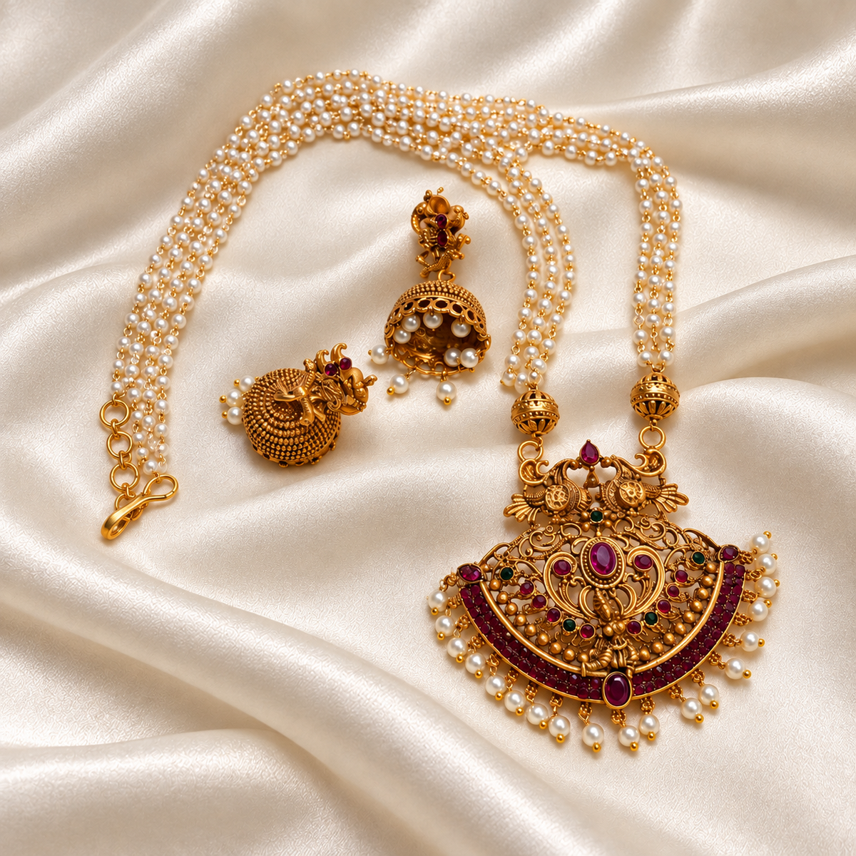 Peacock Pendant Long Layer Pearl Necklace