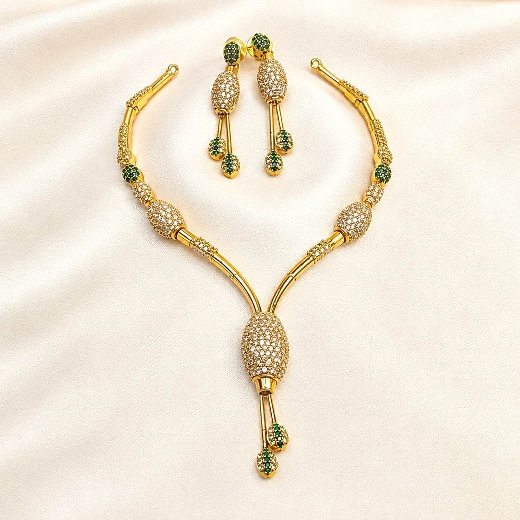Statement Emerald Diamond Drop Necklace Set