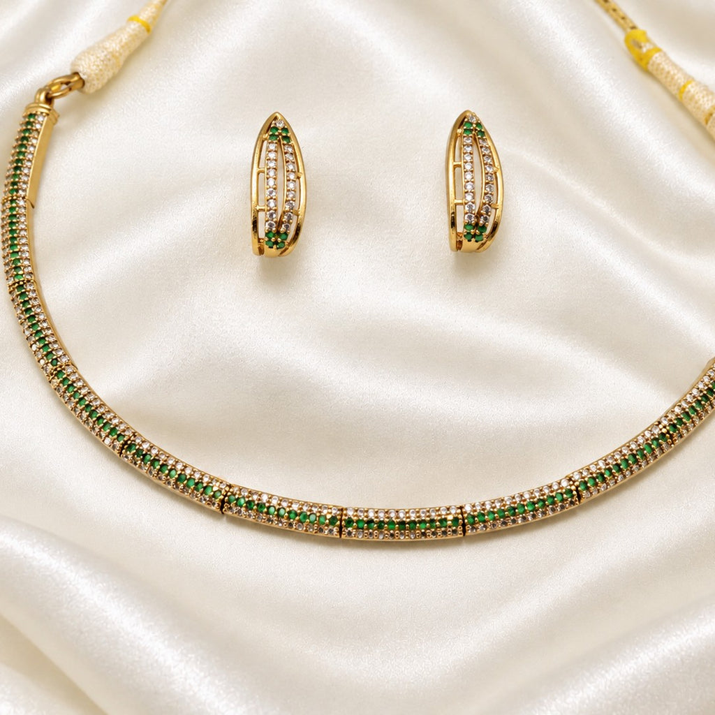 AD Stone Studded Hasli Partywear Cuff Necklace Set