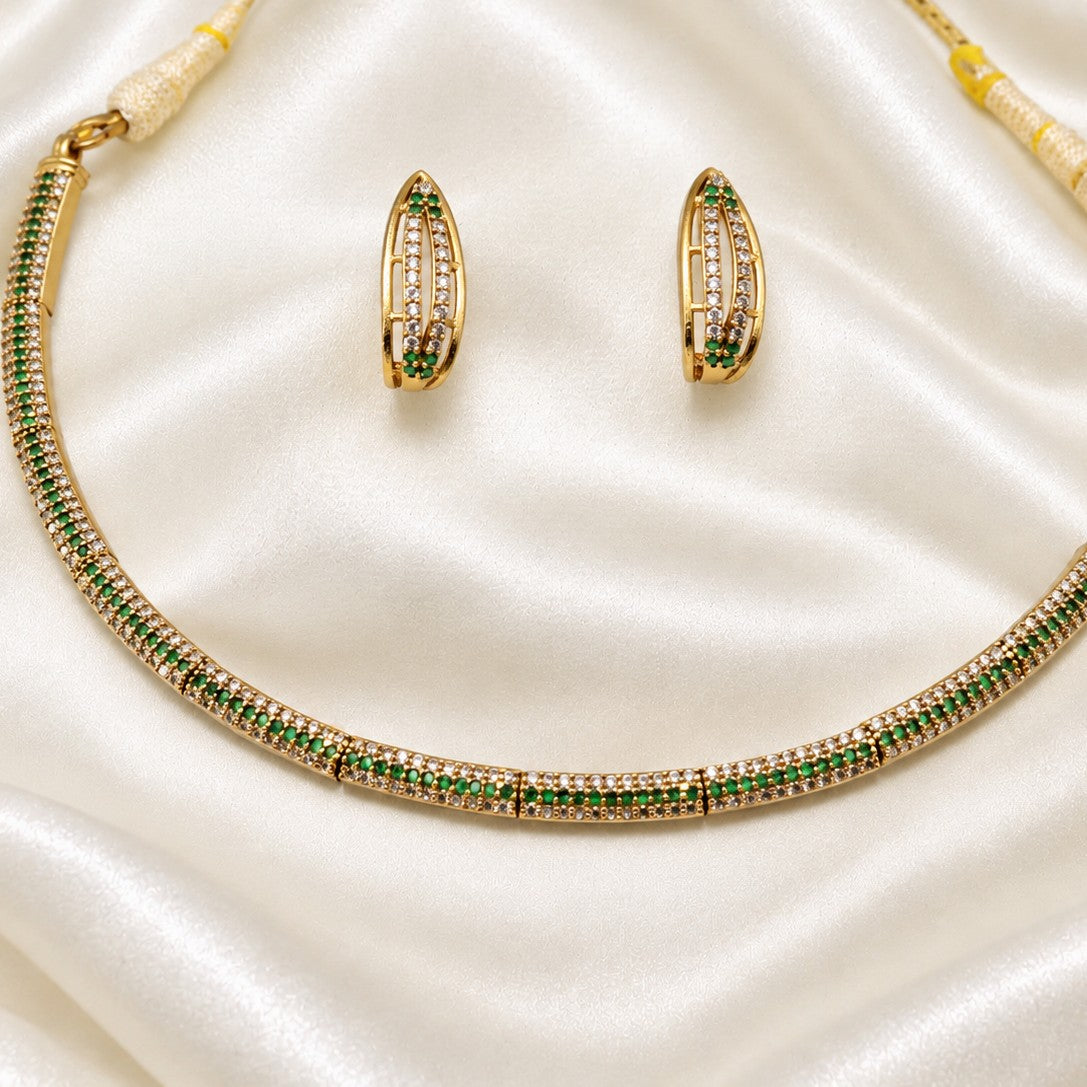 AD Stone Studded Hasli Partywear Cuff Necklace Set