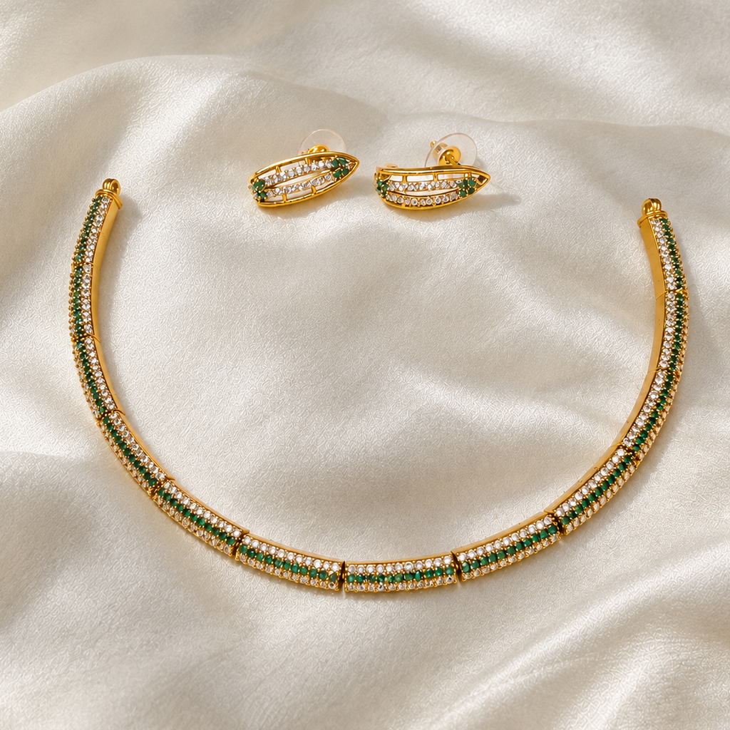 AD Stone Studded Hasli Partywear Cuff Necklace Set