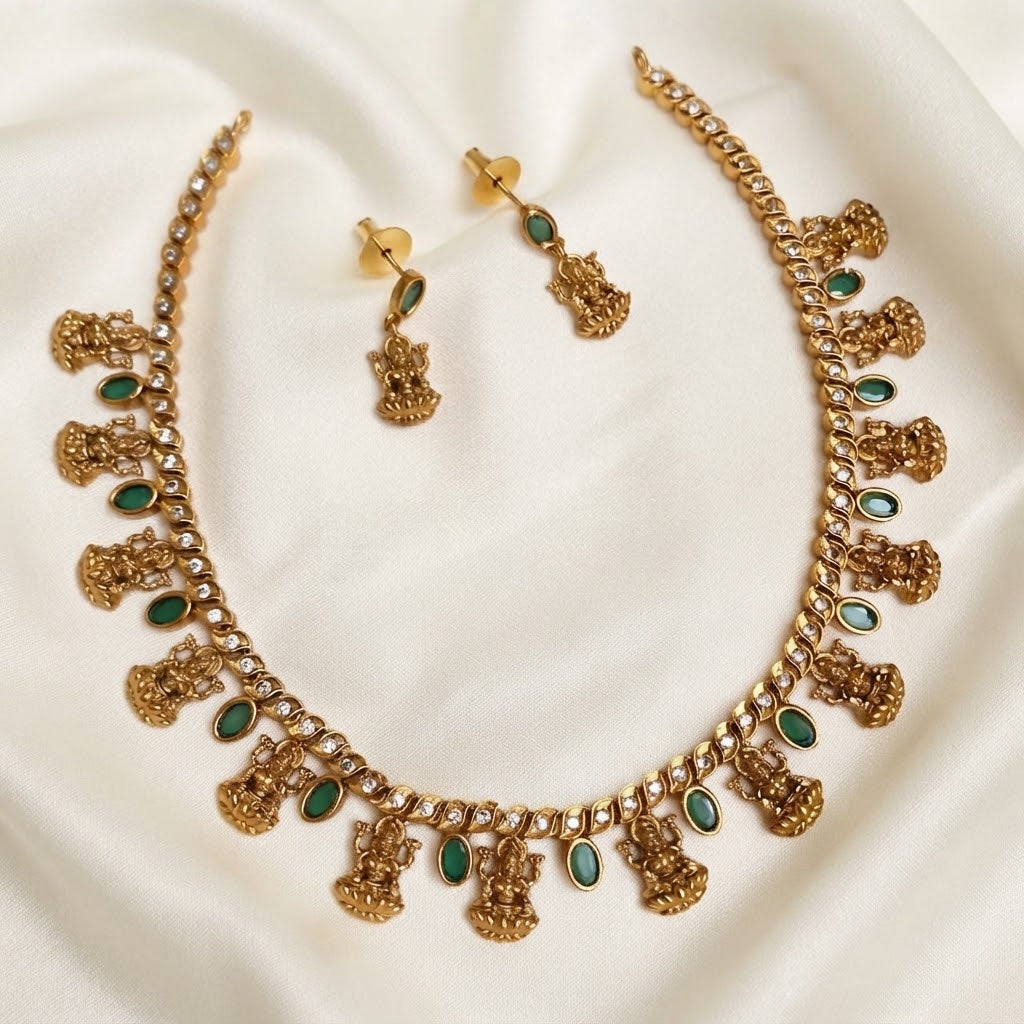 Gemstone Antique Lakshmi Kemp Necklace Set