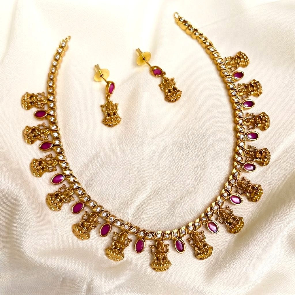 Gemstone Antique Lakshmi Kemp Necklace Set