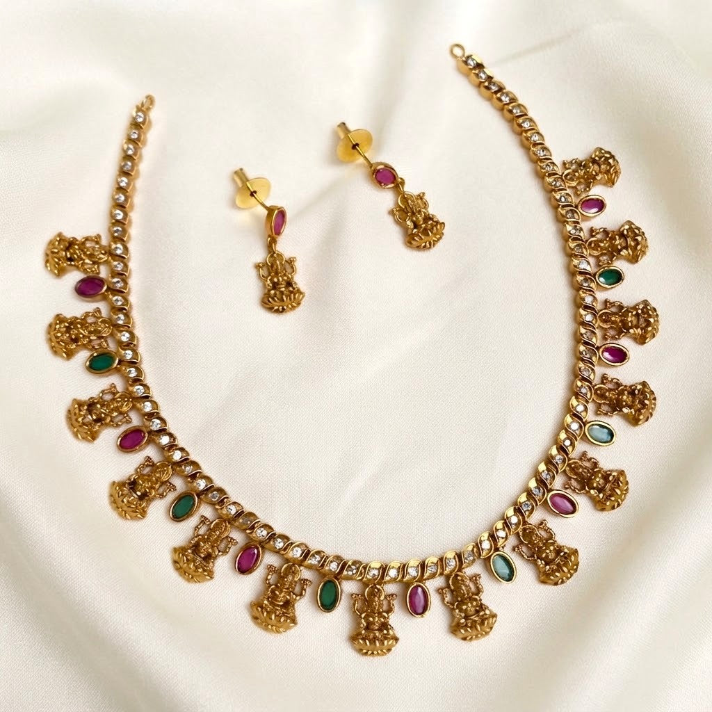 Gemstone Antique Lakshmi Kemp Necklace Set