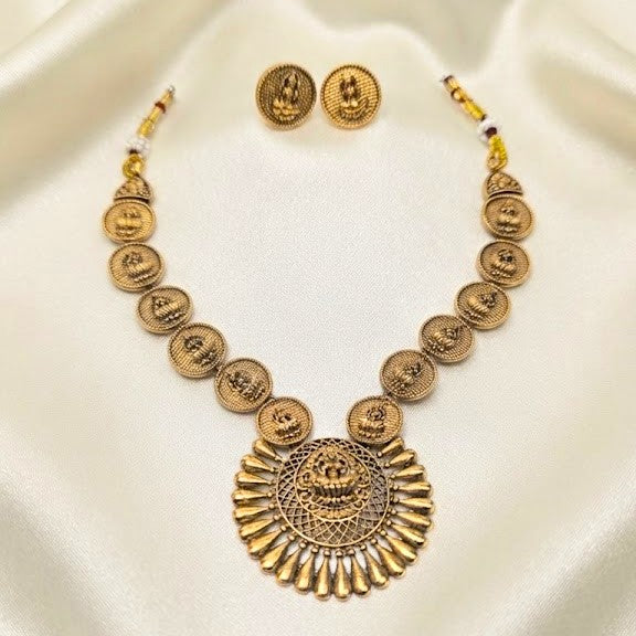 Matte Gold Floral Lakshmi Necklace Set