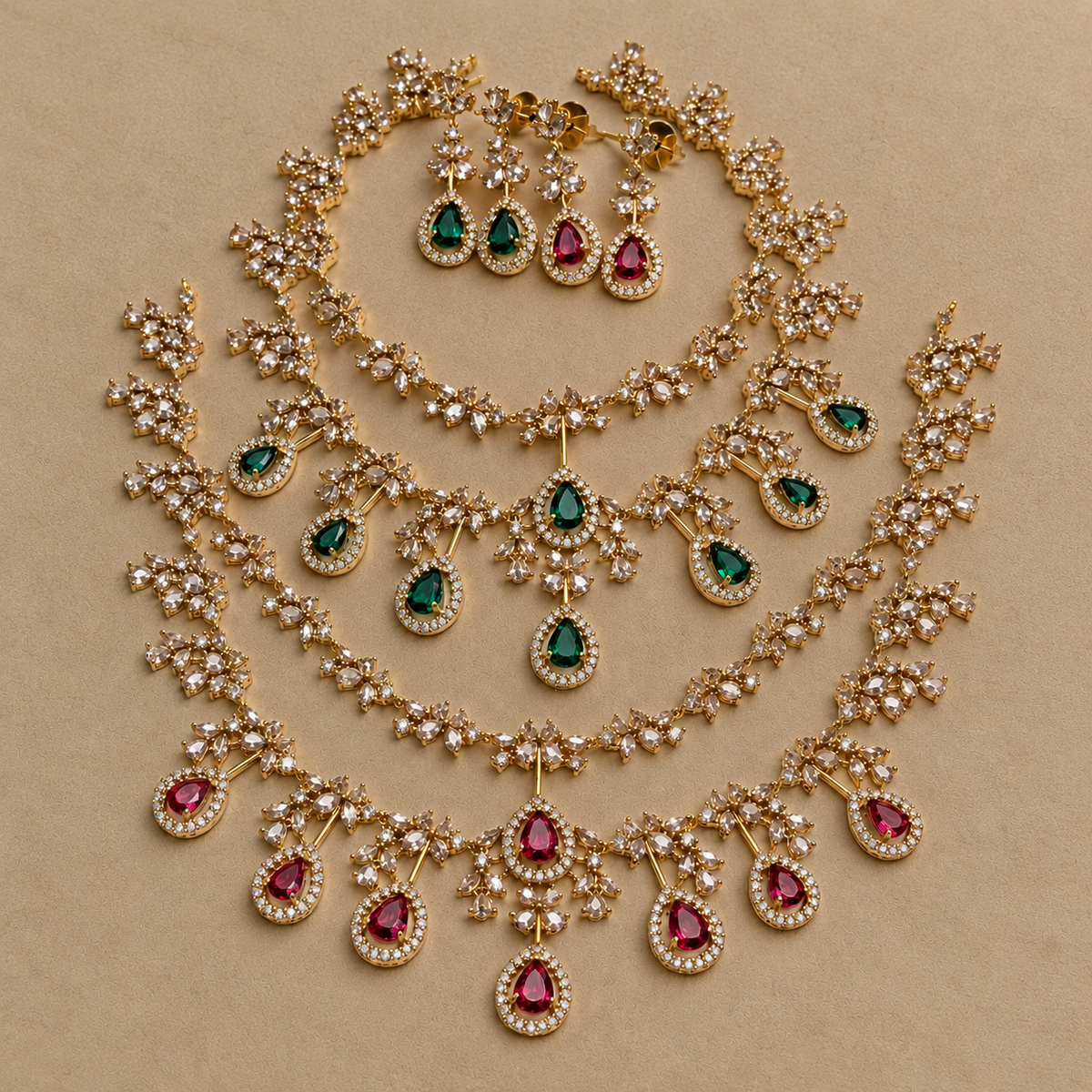 Gemstone Polki Diamond Replica Partywear Necklace Set