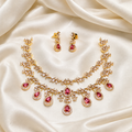 Gemstone Polki Diamond Replica Partywear Necklace Set