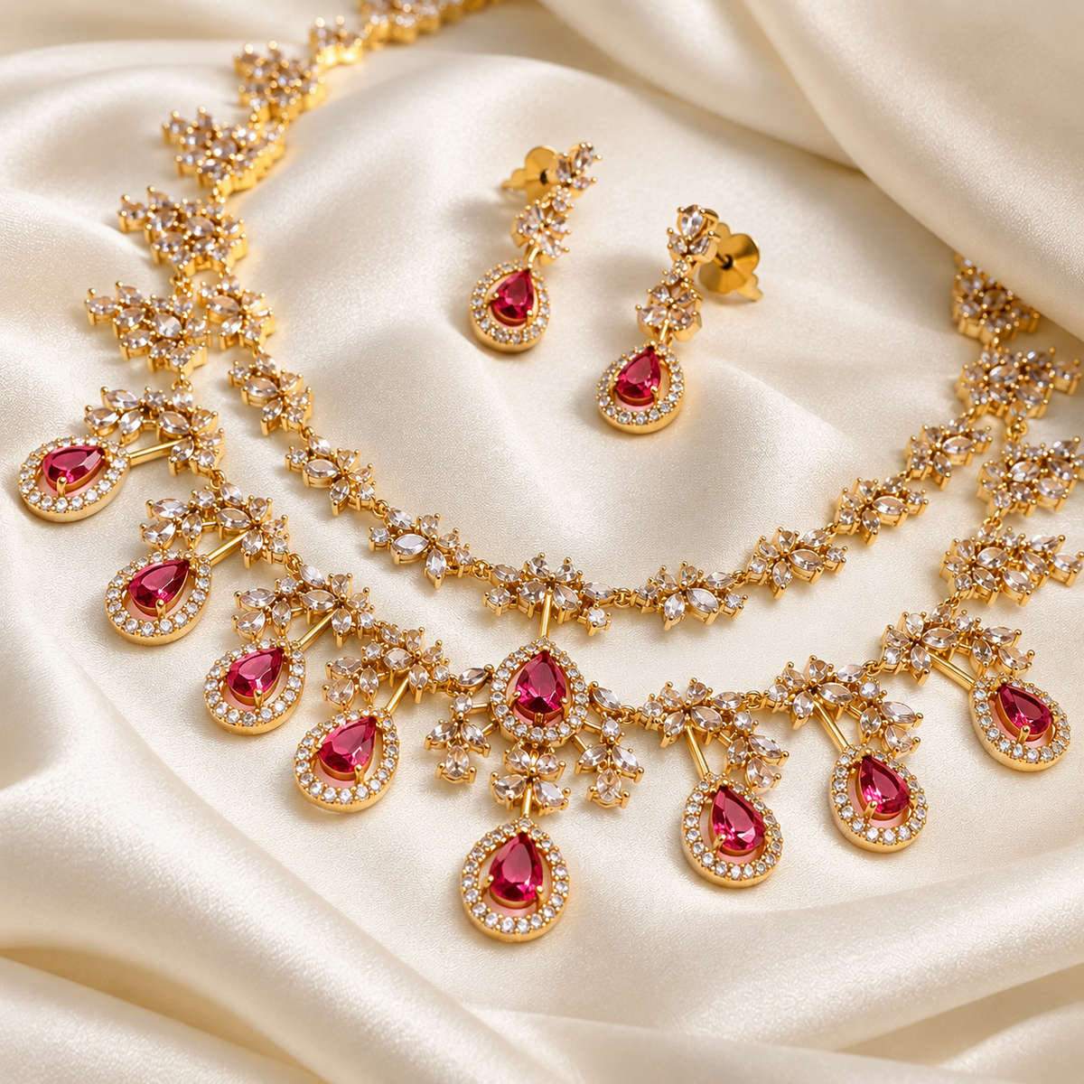 Gemstone Polki Diamond Replica Partywear Necklace Set