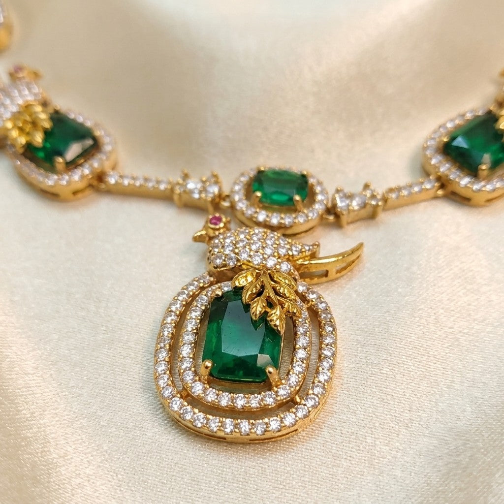 Green AD Bird Gold Plated Victoria Partywear Necklace Set