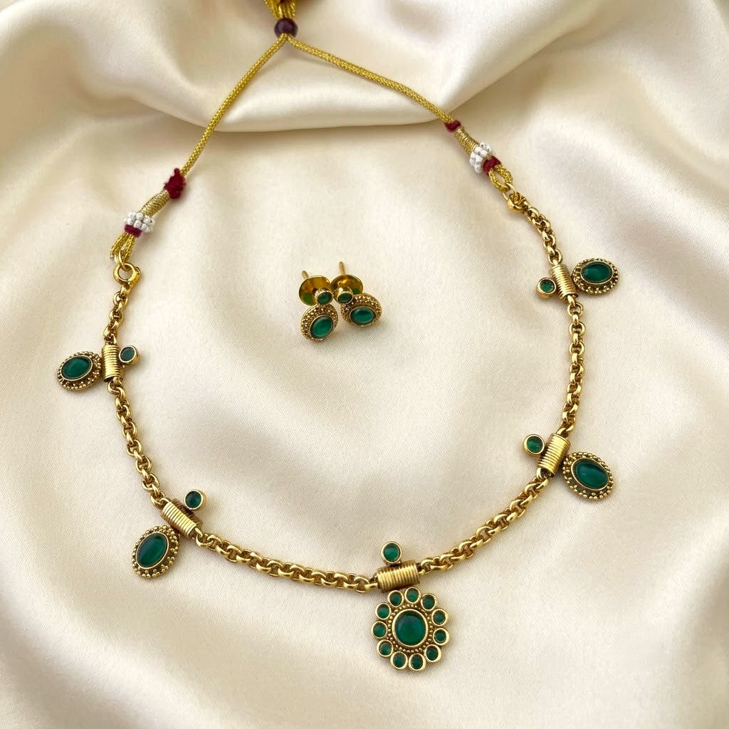 Arhoha Antique Gold Simple Kemp Chain Necklace Set