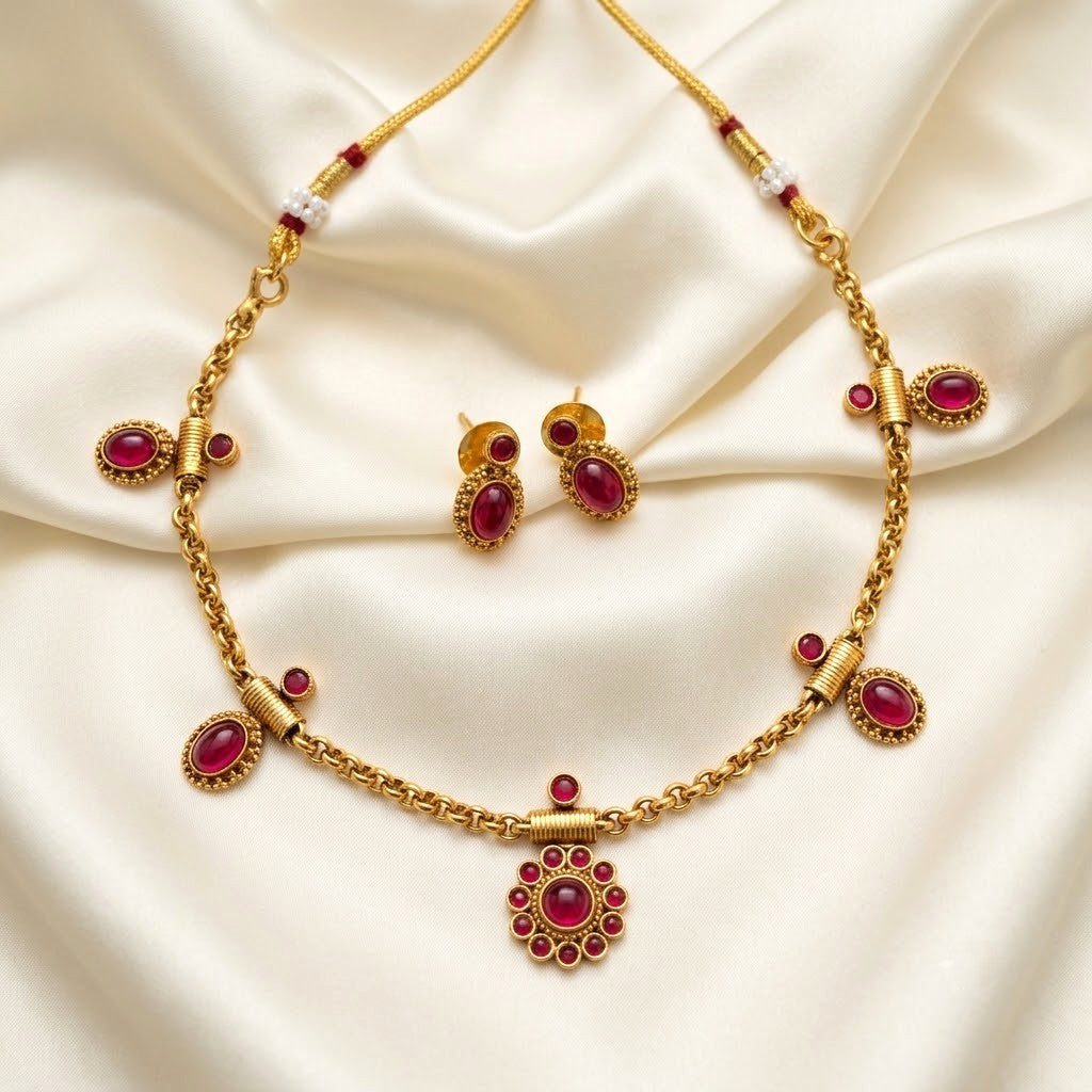 Arhoha Antique Gold Simple Kemp Chain Necklace Set.