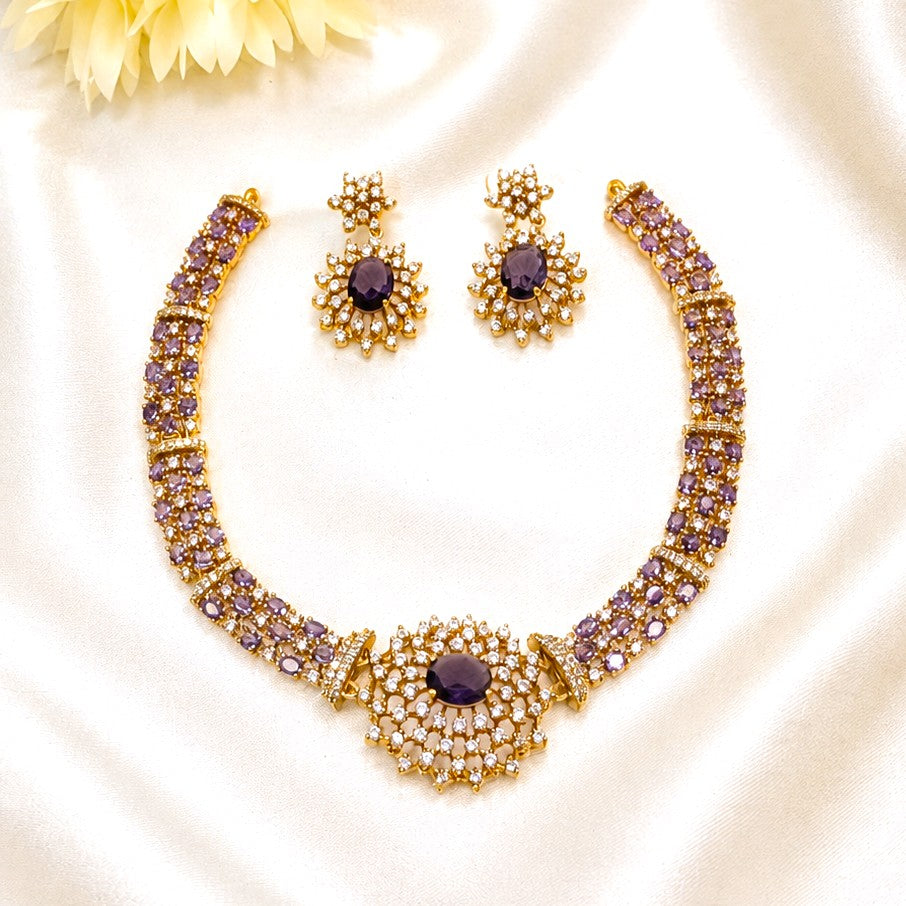 Gold Plated Gemstone AD Partywear Necklace Set