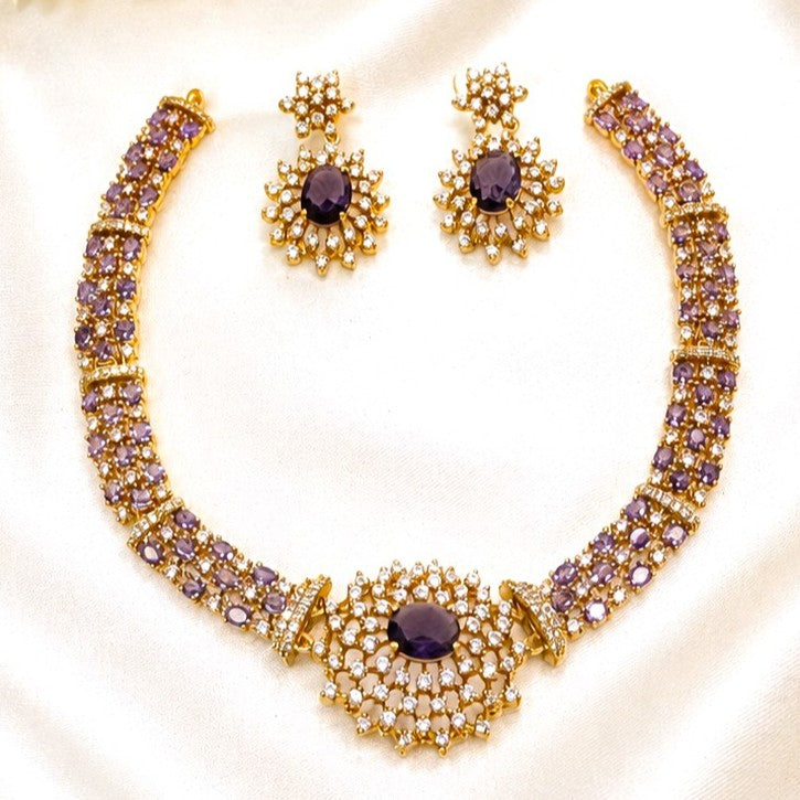 Gold Plated Gemstone AD Partywear Necklace Set
