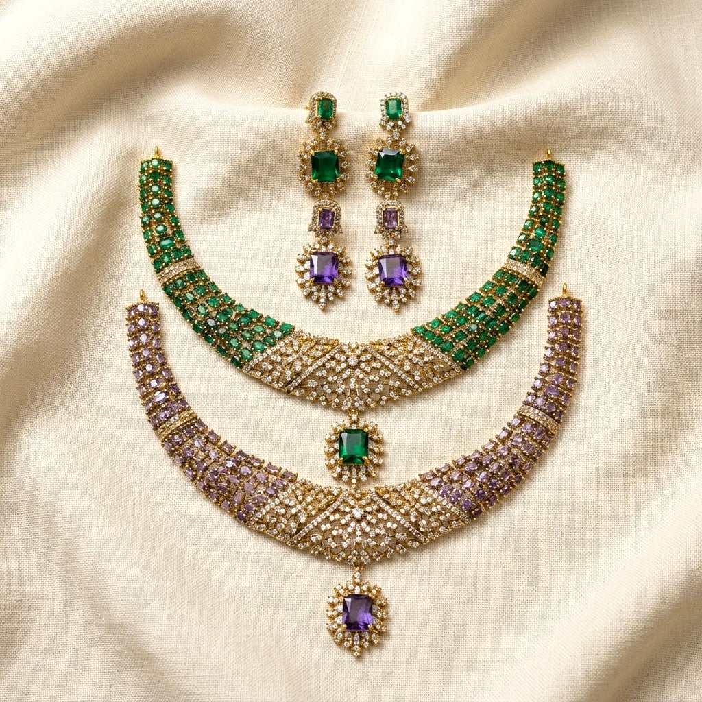 Gemstone Diamond Replica Stone Studded Necklace Set