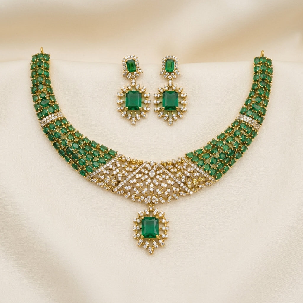 Gemstone Diamond Replica Stone Studded Necklace Set
