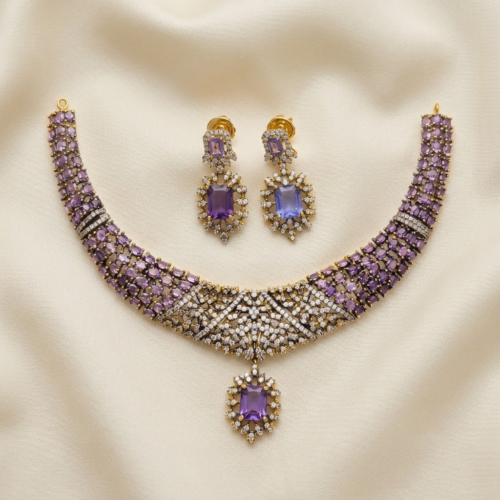 Gemstone Diamond Replica Stone Studded Necklace Set