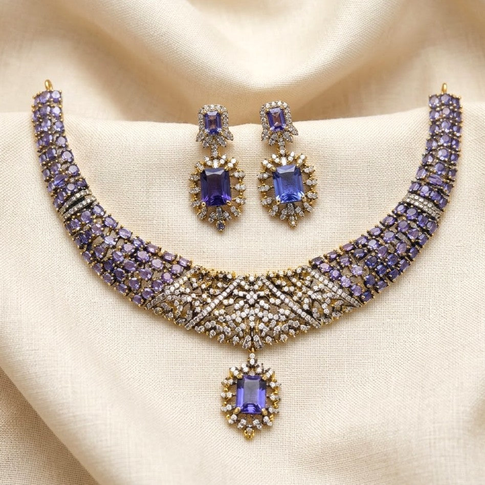 Gemstone Diamond Replica Stone Studded Necklace Set