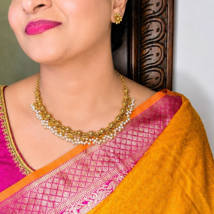 Cluster Pearl Ball Necklace Set