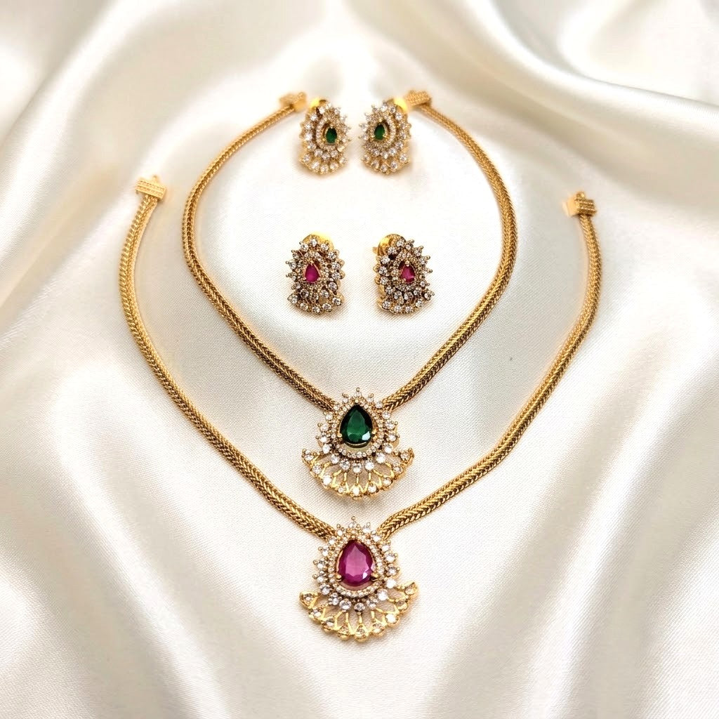 Traditional AD Pendant Attigai Necklace Set
