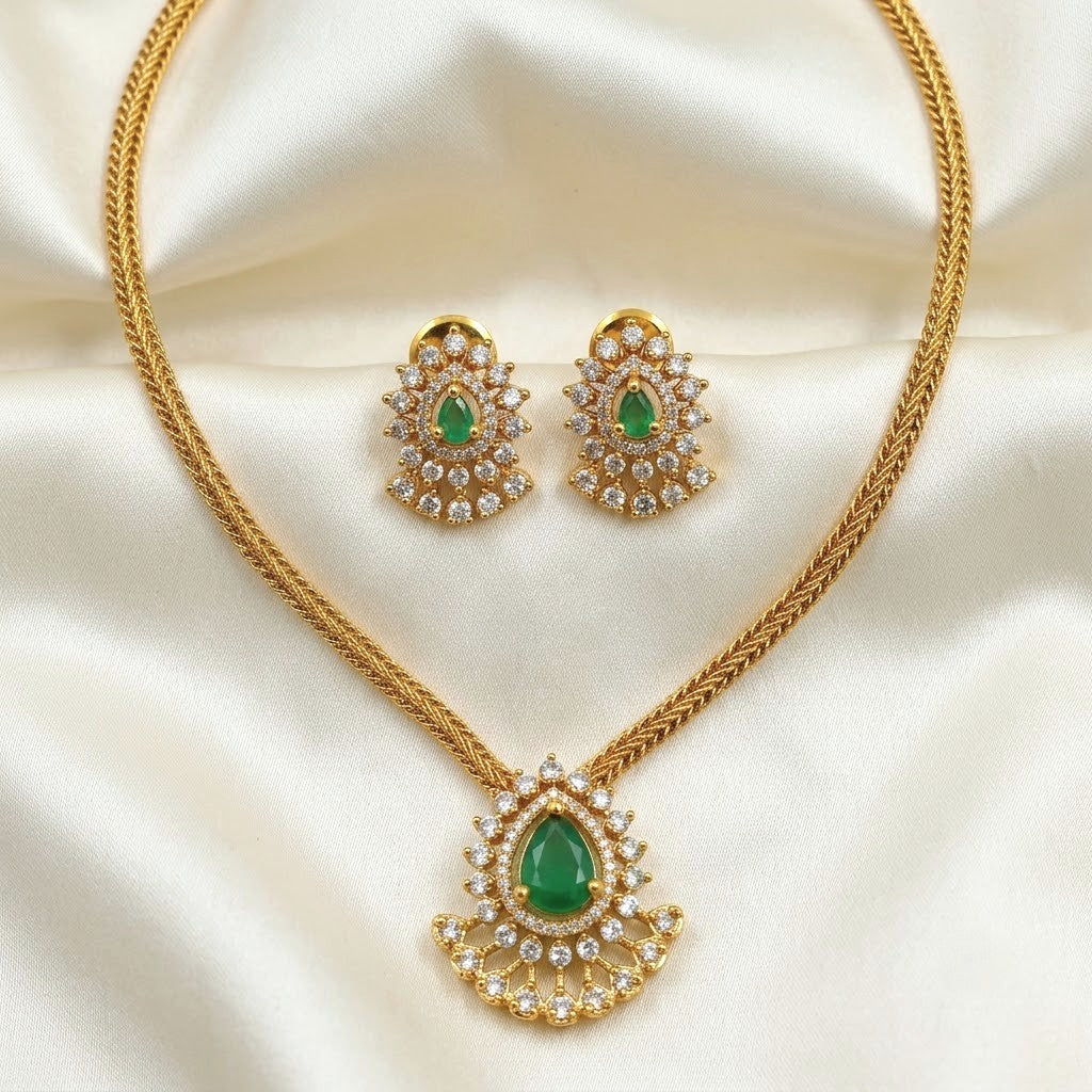Traditional AD Pendant Attigai Necklace Set
