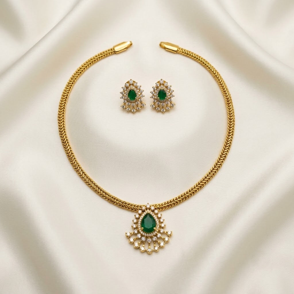 Traditional AD Pendant Attigai Necklace Set