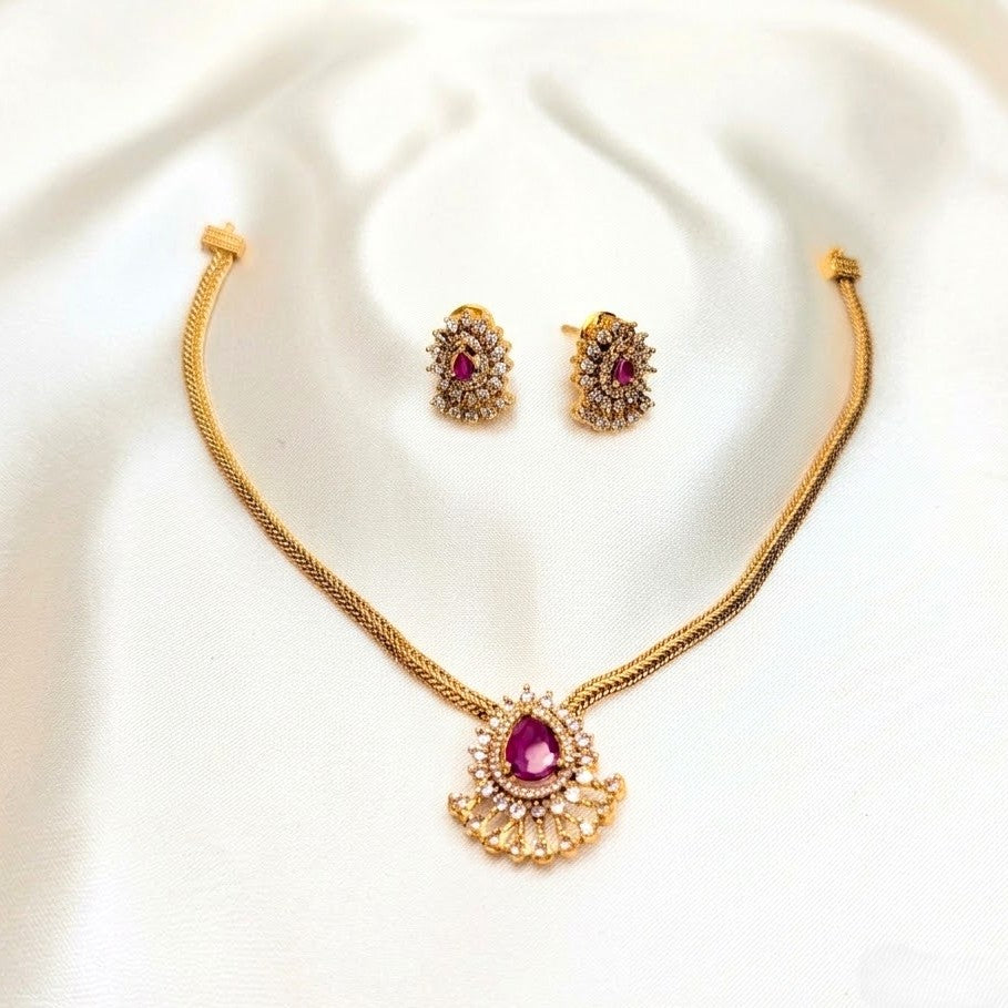 Traditional AD Pendant Attigai Necklace Set