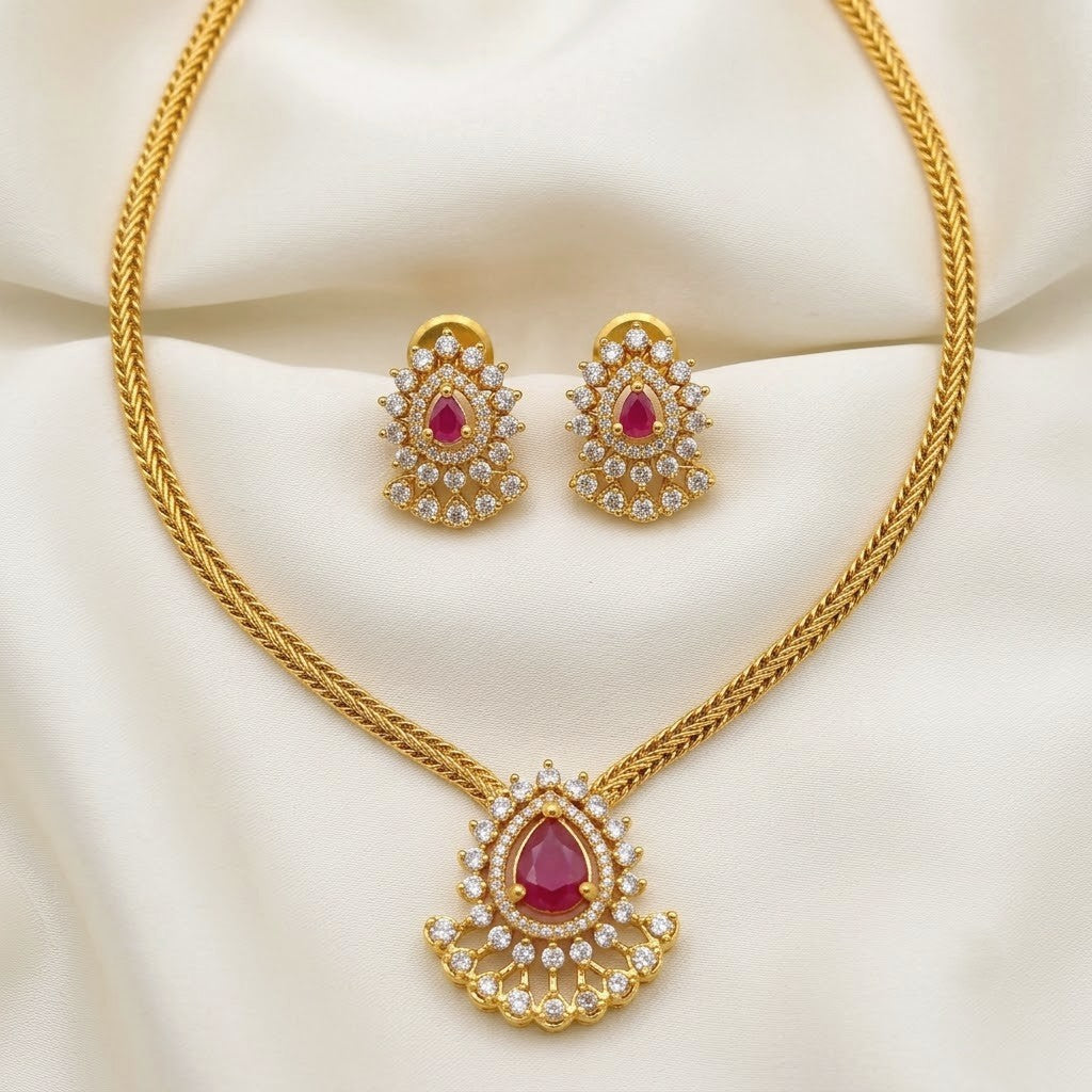 Traditional AD Pendant Attigai Necklace Set