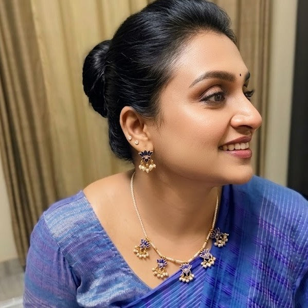 Enamel Lotus Pearl Bead Necklace Set