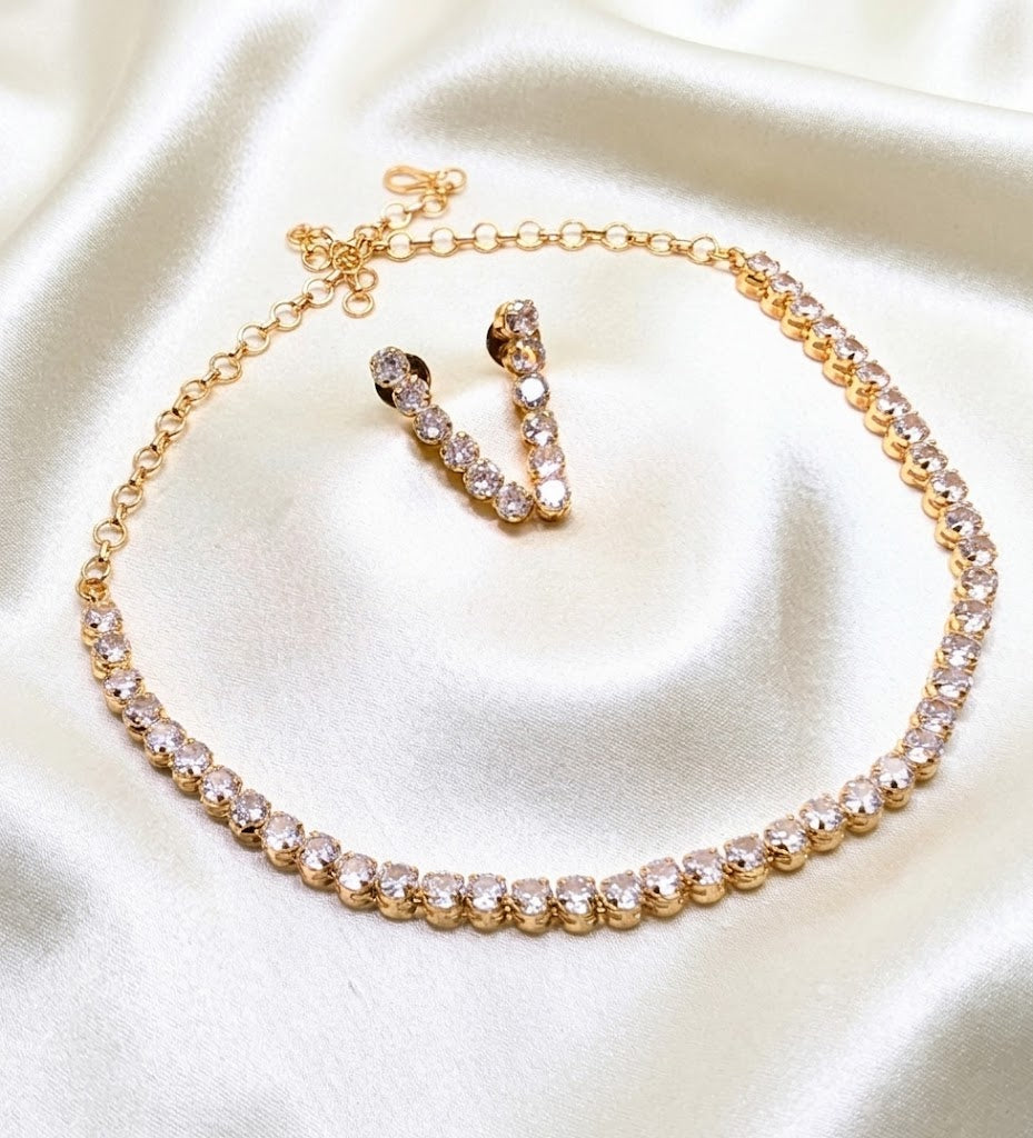 Diamond Replica Gold Plated Tennis Necklace Set