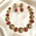 Floral Gemstone Polki Victorian Necklace Set
