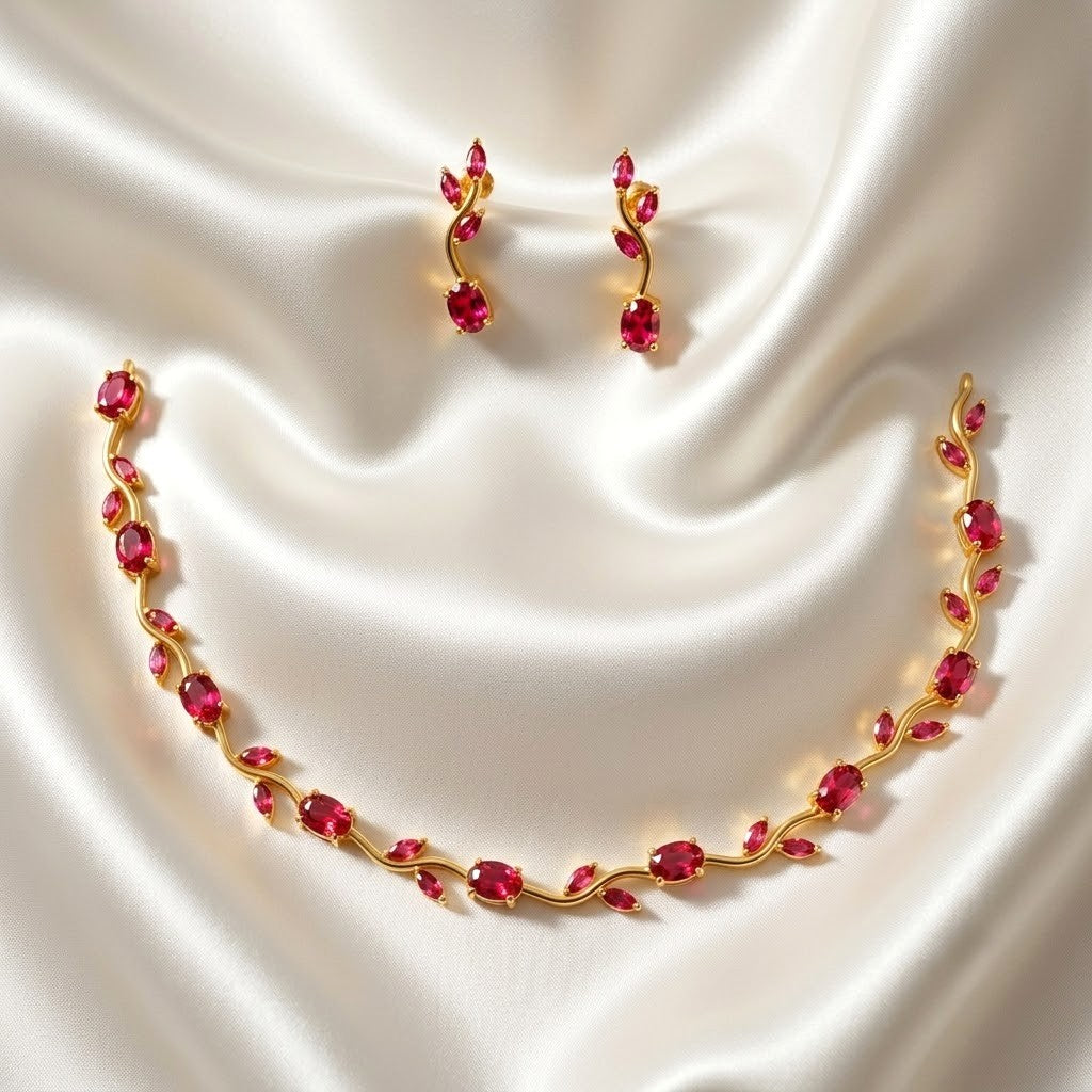 Vine Floral Gemstone Replica Necklace Set