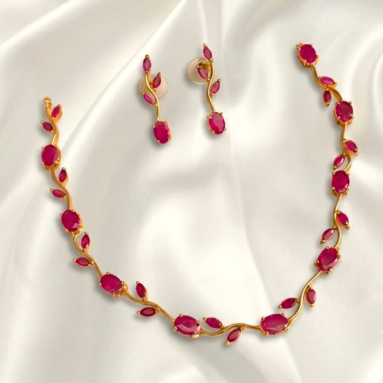 Vine Floral Gemstone Replica Necklace Set